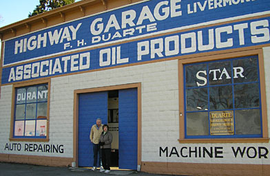Slide 1
Bill Junk and Marie Abbott of the Livermore Heritage Society stand outside the Duarte Garage in Livermore, California.
(Pat Loeb)