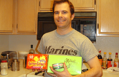 
                    Charlie thanks the kitchen god for his favorite foods: salt water taffy, popcorn and tuna fish.
                                            (Wendy Mok)
                                        