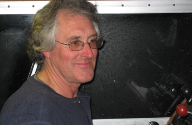 
                    Herring fisherman Ernie Kepf at the helm of the Ursula B, his 36 foot "bow picker."
                                            (Krissy Clark)
                                        
