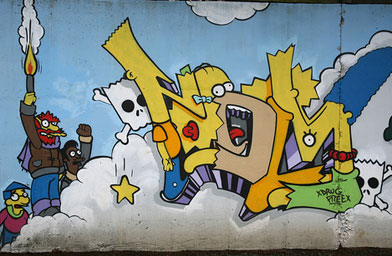 
                    A Simpsons mural in Kerrisdale, Vancouver, B.C. It appears to be in honor of the Vancouver 2010 Winter Olympics.
                                            (Scott Beale / Laughing Squid)
                                        