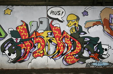 
                    A Simpsons mural in Kerrisdale, Vancouver, B.C. It appears to be in honor of the Vancouver 2010 Winter Olympics.
                                            (Scott Beale / Laughing Squid)
                                        