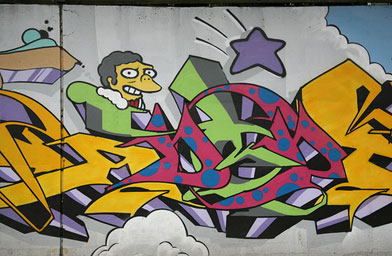 
                    A Simpsons mural in Kerrisdale, Vancouver, B.C. It appears to be in honor of the Vancouver 2010 Winter Olympics.
                                            (Scott Beale / Laughing Squid)
                                        