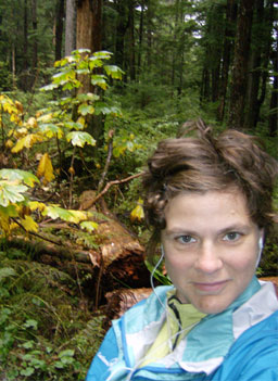 Beth Weigel during her daily walk in Spaulding Meadow, near Juneau, Alaska. On this day, Weigel shared the meadow with a black bear. This was right after she surprised him and he ran off.
(Beth Weigel)
