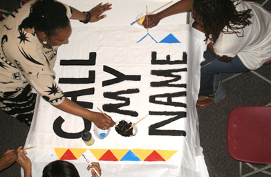 Volunteers working on a quilt panel during one of several Call My Name workshops run by the Atlanta NAMES Project Foundation.
(The NAMES Project Foundation, Atlanta, GA)