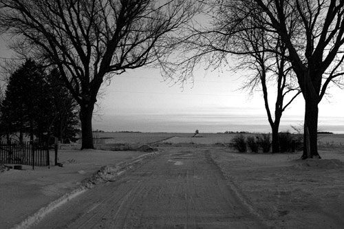The driveway of Jim and Gracia Willis' Rockwell City, Iowa home on December 13, 2007. An Iowa precinct 4 democratic caucus will be held in their living room on January 3, 2008. Their home has a wheelchair accessible ramp, which may help some caucusing citizens in this rural area.
(Sarah Mercier)