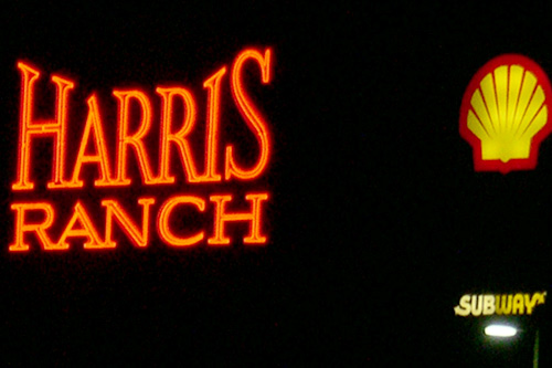 Like a beacon in the night, Harris Ranch calls to weary travelers on their way between San Francisco and LA.
(Krissy Clark)