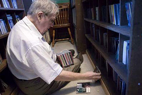 
                    Dougherty prepares for what was to be the last broadcast of his jazz show on Iowa's WSUI .
                                            (Sarah Mercier)
                                        