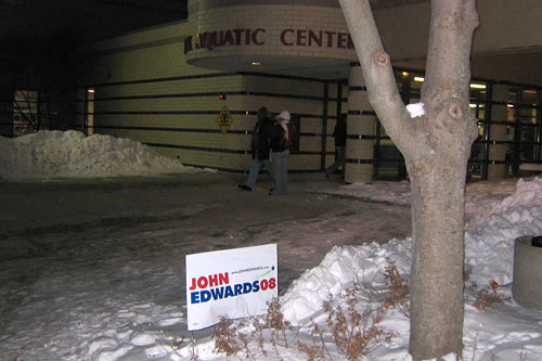 
                    Weekend America contributor Kyle Gassiott attended a caucus event held at the Mercer Park Aquatic Center, the exterior of which is shown here.
                                            (Kyle Gassiott)
                                        