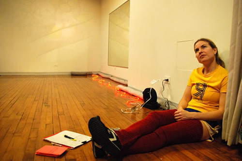 
                    Dance Dance Party Party co-founder Jenn Martin cooling down after a Chicago event in Jan. 2008.
                                            (Courtesy Jenn Brandel)
                                        