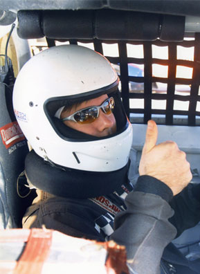 
                    Charlie Schroeder with his helmet on for safety at Drivetech Racing School.
                                            (Drivetech Racing School)
                                        
