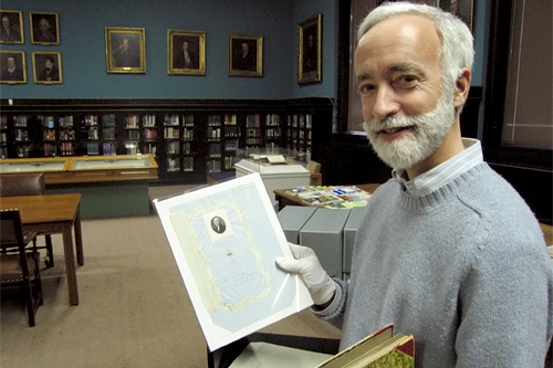 Robert Peck, Senior Fellow at the Academy of Natural Sciences in Philadelphia, posing with hair samples from the collection of Peter Browne.
(Courtesy the Academy of Natural Sciences of Philadelphia)