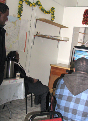
                    The television is always on and tuned to cable news channels at Juba.
                                            (Mhari Saito)
                                        