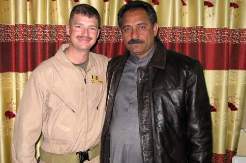 
                    Sheik Raad Sabah Alwani is with Marine First Lt. Shiltz. Alwani one of the Sunni Sheiks involved in the "Anbar Awakening."
                                            (Adam Allington)
                                        