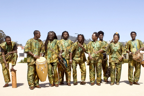 The Refugee All-Stars: (from left to right) Mustapha "Nico" Massaquoi, Black Nature (aka Alhaji Jeffrey Kamara), Ashade Pearce, Idrissa "Malam" Bangura, Jahson Bull, Reuben Koroma, Abdul Beal, Efuah Grace Ampomah and Mohammed "Makengo" Kamara.
(Jane Richey)