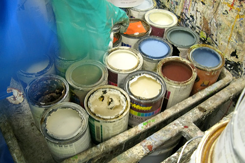 Unused cans of paint ready to be recycled at San Francisco-based Sunset Scavenger waste disposal company.
(Nancy Mullane)