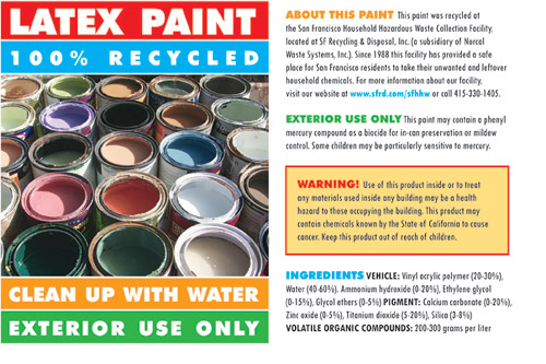 A label on a five-gallon bucket of Sunset Scavenger's recycled paint.
(Courtesy Sunset Scavenger Recycling Center)