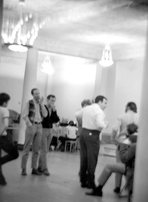 Another picture of "Hyman Kaplan" rehearsals -- in this one, Tom Bosley (aka Richie Cunningham's father in "Happy Days")is in the white shirt, with his back to the camera.
(Joshua Zavin)