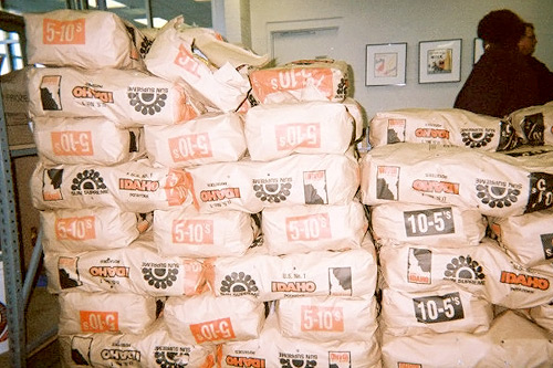 
                    Stacks of white potatoes in the marketplace of the Cleveland Food Bank are free for people running hunger programs in northeast Ohio.
                                            (Kaiah Callahan)
                                        