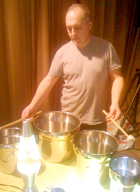 Fast Forward making his own special brand of music with mallets and metal sauce pots.
(Josh Rogosin)