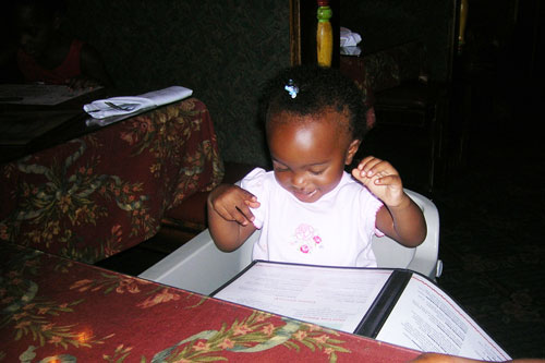 "I'll have the enchiladas!" One-year-old Leila Brumfield is trying to convince her parents that there is no need for a "kids menu."
(Millie Jefferson)