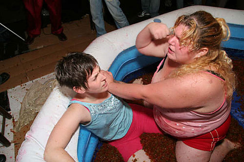 
                    Melissa Melly, aka Strawberry Shortcake, aims a punch.
                                            (Leon Volskis)
                                        