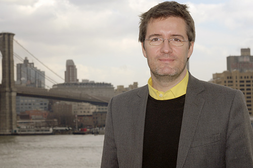 
                    Danish artist Olafur Eliasson standing in front of the Brooklyn Bridge.
                                            (Courtesy Public Art Fund)
                                        