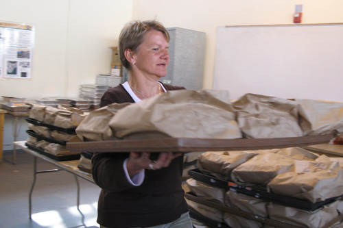 
                    San Francisco State Psychology Professor helping out with San Quentin food sale.
                                            (Nancy Mullane)
                                        