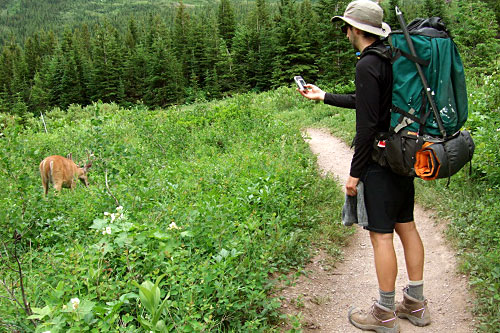 
                    May interviewing a Glacier National Park native.
                                            (Rachel Procter May)
                                        