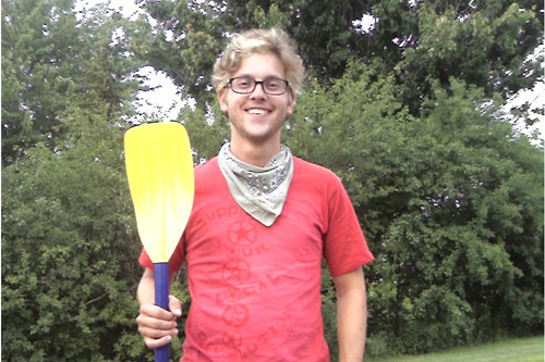 Bell is canoeing down the Erie Canal in New York in order to get to get to the venues where he can play his music. It is a 6-week tour and he's just one-third complete with his tour right now. He's riding in a one-person canoe and has his instruments in waterproof bags.
(Aaron Read)