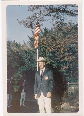 Don Spero pictured in the Olympic Village at the 1964 Tokyo Olympics, in which Spero beat Ivanov in the qualifying rounds and would leave having placed sixth overall.
Here, Spero wears the official U.S. Olympic Team Dress, which featured a Texas 10 Gallon hat, in honor of then-President Lyndon Johnson.
(Courtesy Don Spero)