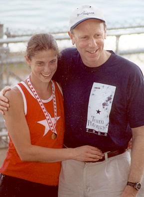 Don Spero on the awards float with daughter and Weekend America contributor Laura Spero at the Canadian Henley in 2001, where Laura won a gold medal in the lightweight quad for Potomac Boat Club.
(Courtesy Don Spero)