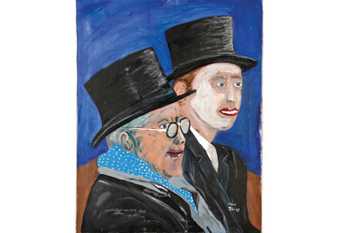 
                    When reporter Sean Cole brought his painting of J.F.K. and Jackie Kennedy to MOBA for appraisal, they showed him this work by Mark Finley called "Inauguration Day 1961."
                                            (Courtesy Museum of Bad Art)
                                        