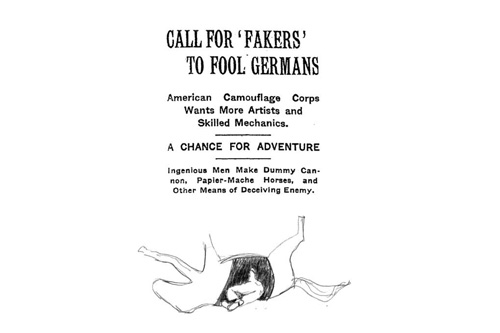 
                    Copy of a World War I ad to join the American Camouflage Corps, an inspiration for the piece "Caballos de Vigilancia."
                                            (Courtesy of the artists)
                                        