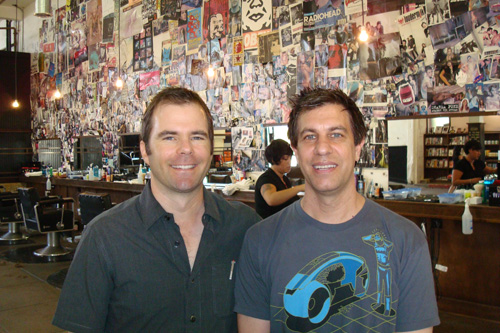 
                    Charlie Schroeder and Michael Anthony share a laugh, post haircut.
                                            (Tim Bomba)
                                        
