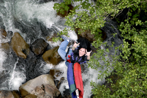 If everyone jumped off a bridge, would you jump, too? Paula bungee jumping in Washington State.
(Courtesy Bungee.com)